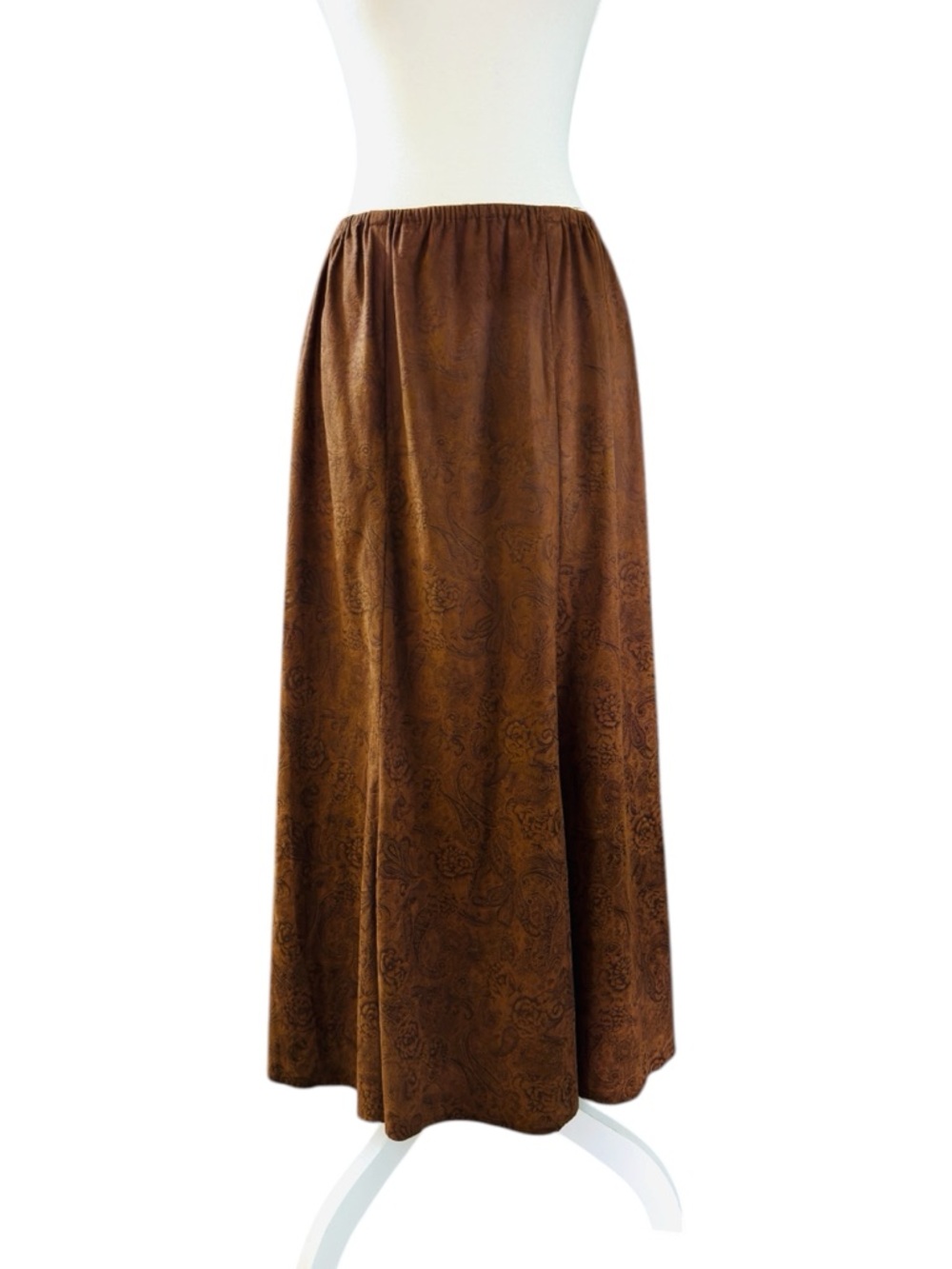 Tantrums Womens L Brown Faux Leather Maxi Skirt Embossed Elastic Waist